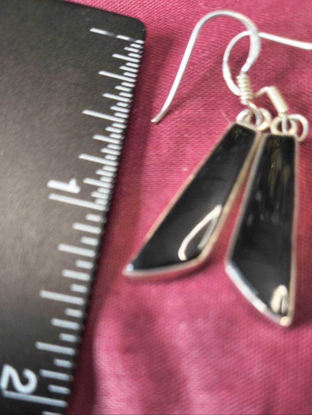 Vintage 925 Sterling Silver Genuine Black Onyx Dangle Earrings Minimalist